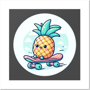 Cute Pineapple on Skateboard Posters and Art